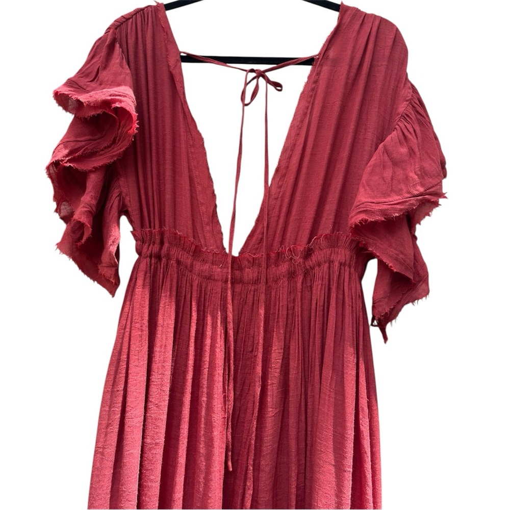 Peach Love California Large Red Maxi Dress Prairie Cottagecore minimalist Hippy - Picture 5 of 6